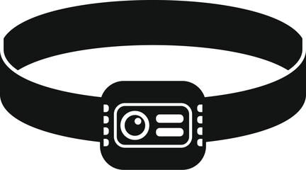 Simple black style vector icon representing a headlamp flashlight, typically used for camping, hiking, and other outdoor activities at night