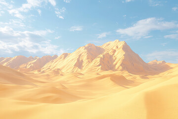 Fototapeta premium A mesmerizing desert landscape with towering sand dunes under a bright blue sky, radiating tranquility and natural beauty.