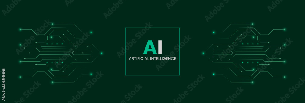 Fototapete ai banner with a futuristic green circuit design highlighting the integration of data and tech. the 