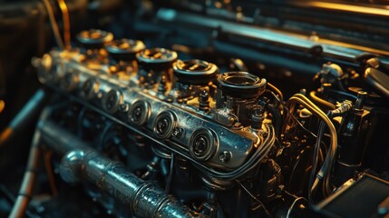 Close-Up of a Vintage Car Engine