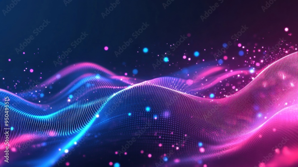 Poster Abstract Digital Wave with Glowing Particles