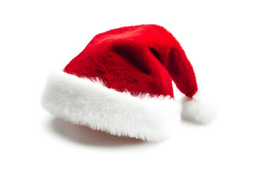 Realistic Red Christmas Santa Claus hat with a white pompom, isolated on white background