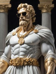 Obraz premium White marble statue of muscular man wearing chunky golden chain and eye glasses