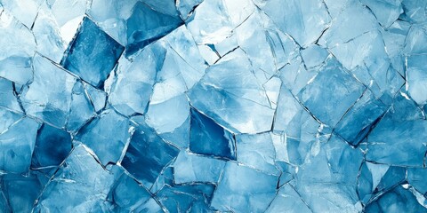 Fototapeta premium Blue cracked ice close-up.