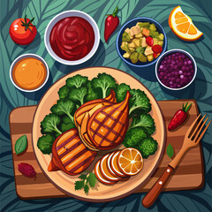 A Cozy Dinner on a Wooden Board
