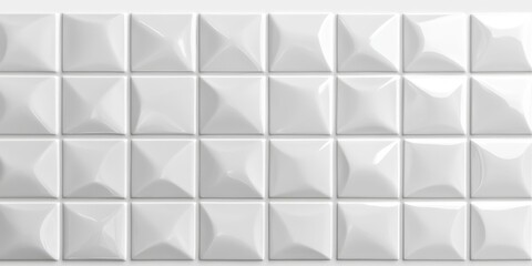White, glossy, square tiles, 3D pattern.