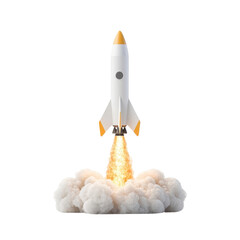 A modern rocket launching into the sky with flames and smoke, symbolizing innovation and exploration in space.