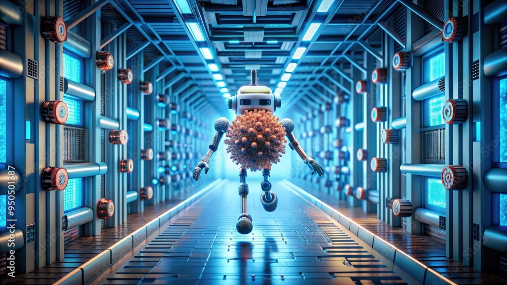 Poster Nanorobot navigating through complex structure, nanotechnology, futuristic, robotics