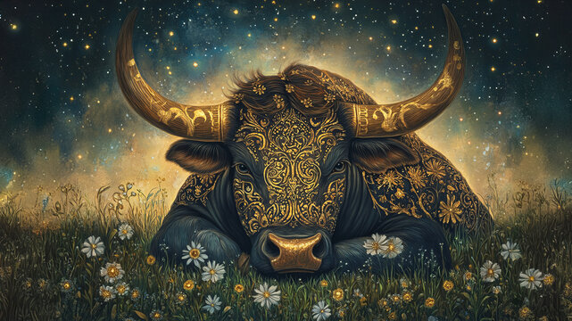 Taurus Zodiac Sign in Art Deco Nouveau Style