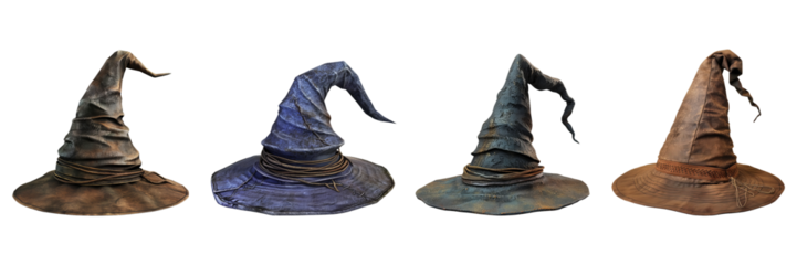 Set of wizard hat, isolated on transparent white background