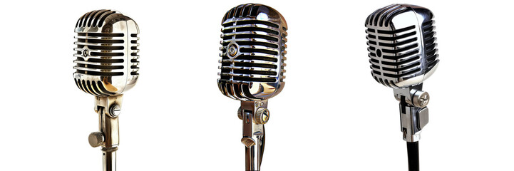 Set of retro microphone, isolated on transparent white background