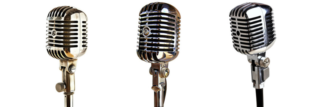 Set of retro microphone, isolated on transparent white background
