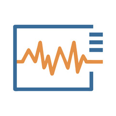 Heart rate monitor icon, flat design, blue and orange, ECG illustration