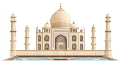 Fototapeta premium illustration of the iconic Taj Mahal, depicting its majestic architecture with detailed design elements and tranquil surroundings.