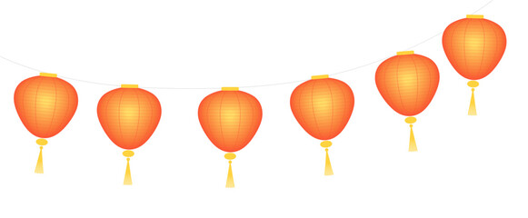 Traditional Chinese lanterns, palace lanterns hanging illustration. Isolated vector. Flat style design. Festive holiday clip art. Mid Autumn Festival, Lunar New Year card, banner, poster element © Maria Skrigan
