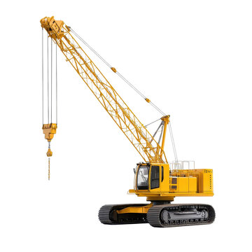 Heavy construction crane with extended boom, designed for lifting and transporting heavy materials on construction sites.