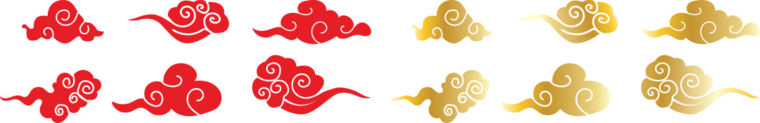 Obraz premium Japanese or Chinese style cloud illustration vector set.