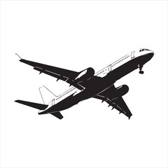 Black Silhouette Vector  airplane on the ground