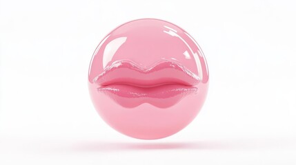 Pink glossy lips bubble art on white background. 3D abstract style with modern aesthetic, perfect for creative design and decoration projects.