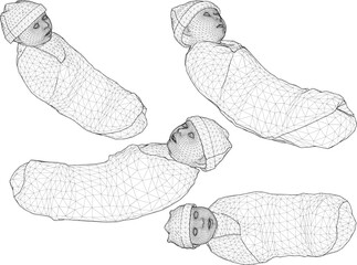 Vector sketch illustration design of cute cute newborn baby with thick blanket