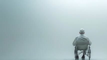 The back of an old man in a wheelchair