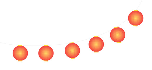 Traditional Chinese lanterns, palace lanterns hanging illustration. Isolated vector. Flat style design. Festive holiday clip art. Mid Autumn Festival, Lunar New Year card, banner, poster element