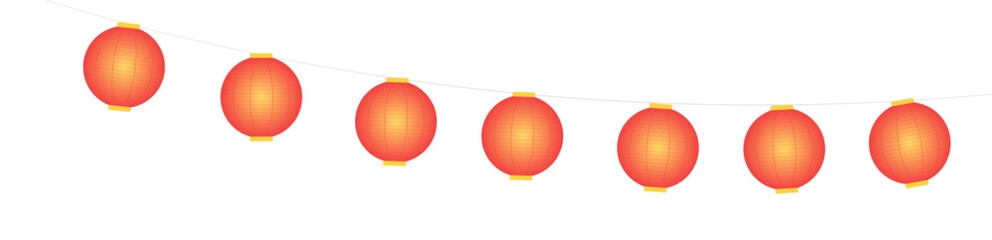 Traditional Chinese lanterns, palace lanterns hanging illustration. Isolated vector. Flat style design. Festive holiday clip art. Mid Autumn Festival, Lunar New Year card, banner, poster element © Maria Skrigan