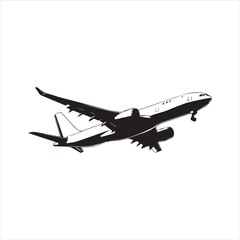 Black Silhouette Vector  airplane on the ground