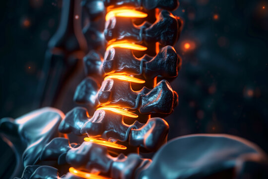 A detailed illustration of a back MRI, focusing on the lumbar spine, highlighting the vertebrae and discs.