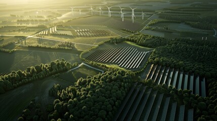 A field of solar panels is shown in the image