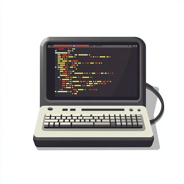 This vector illustration features an engaging code editor displayed on a stylish laptop filled with colorful programming lines perfect for tech enthusiasts and developers