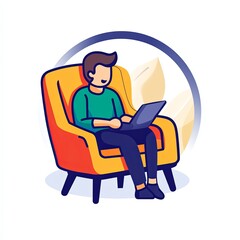 A person sits comfortably in a stylish chair focused on a laptop immersed in a mentorship program fostering growth and knowledge in a warm atmosphere