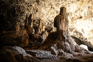 ancient cave with beautiful stalactites in which for a long time there was a Christian altar on the island of Crete in Greece