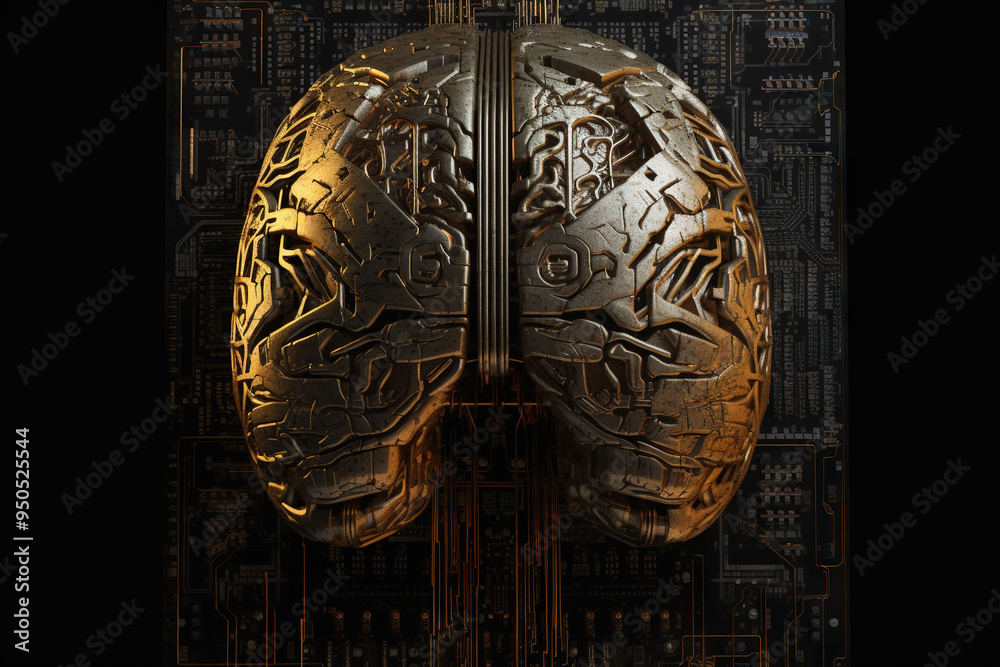 Poster Artificial intelligence science concept with technological AI brain on the circuit board