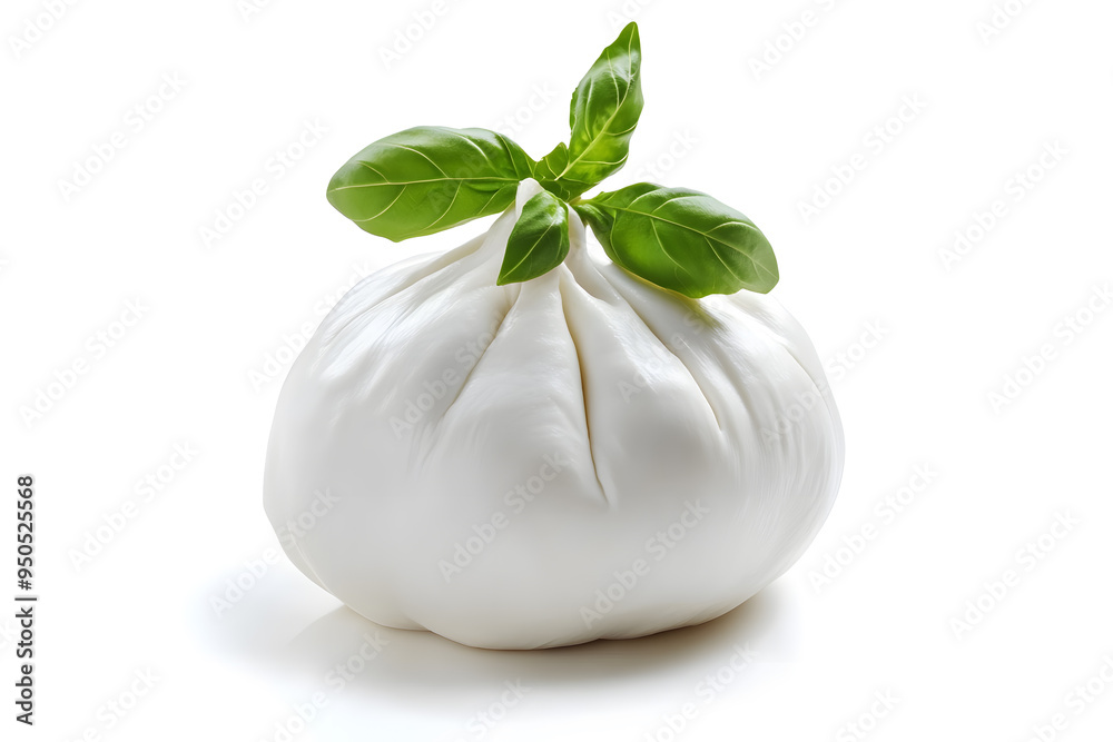 Canvas Prints fresh piece burrata cheese with basil close up isolated on white background