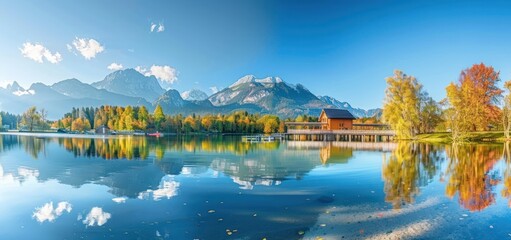 Fototapeta premium Serene Mountain Lake with Autumnal Colors