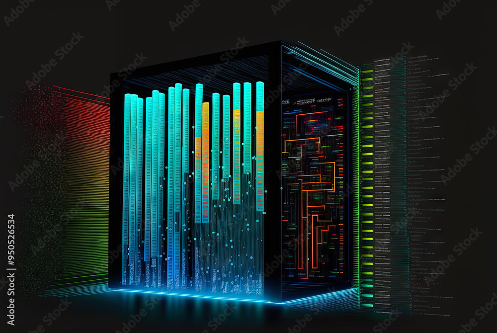 Aufkleber Big data abstract concept with data clusters collected by server. Digital sorting and management concept. Generated AI.