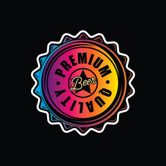 Metal beer bottle cap. Original vector illustration in vintage style isolated on black background. T-shirt design.