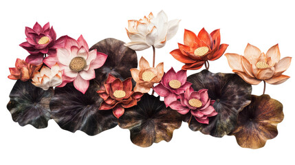 Lotus Flowers and Leaves 