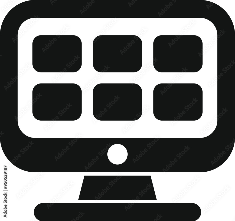 Poster this simple icon depicts a computer monitor displaying nine blank windows, ideal for technology or s