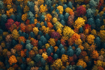 Vibrant Autumn Forest Colors from Above. AI generated illustration