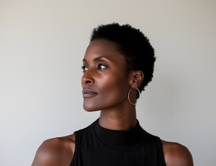Obraz premium Beauty portrait of African American girl with afro hair . Beautiful black woman . Cosmetics, makeup 