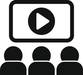 Icon depicting a group of people watching a video projected on a screen, representing the concept of cinema or home theater
