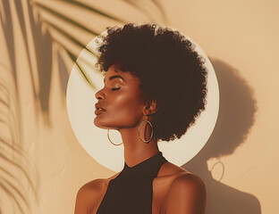 Beauty portrait of African American girl with afro hair . Beautiful black woman . Cosmetics, makeup 