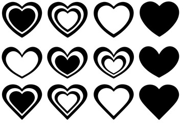 Set of hearts in red color, Red heart icons set vector