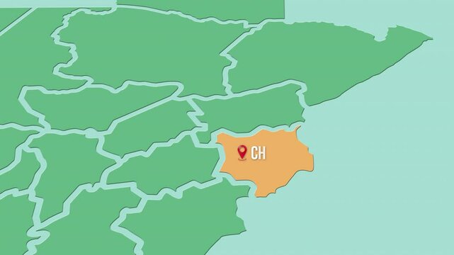 Mapa de Guatemala con divisi&oacute;n pol&iacute;tica resaltando el estado de Chiquimula.