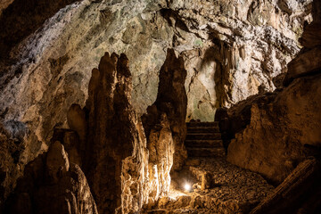 ancient cave with beautiful stalactites in which for a long time there was a Christian altar on the island of Crete in Greece