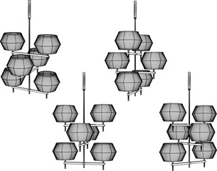 Sketch of a vector silhouette illustration of a classic traditional vintage ethnic decorative chandelier design in Chinese and Japanese models
