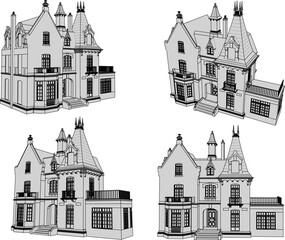 Fototapeta premium Vector illustration sketch of building design construction architecture house castle gothic old classic vintage europe