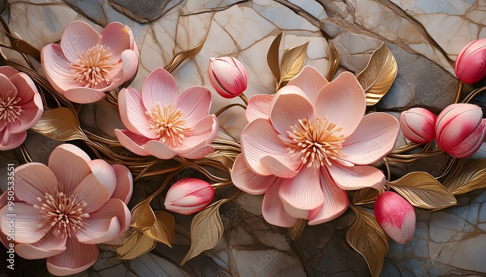 Wall mural pink magnolia flowers